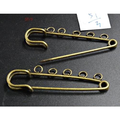FLTMRH 2pcs 57mm Bronze 5 Holes Brooches Findings DIY Hijab Pins For Jewelry Making Baby Name brooch Fit Charms Chains