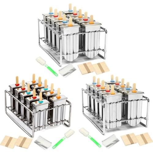 Home DIY Frozen 304 Stainless Steel Popsicle Molds Ice Cream Stick Holders 10 Molds Ice Cream Moulds Round Flat Ice Pop Moulds