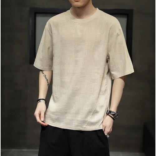 Men Summer Fashion Chinese Style Cotton Linen Solid Color Short Sleeve T-Shirt Male Casual Streetwear Harajuku T-Shirts 31170