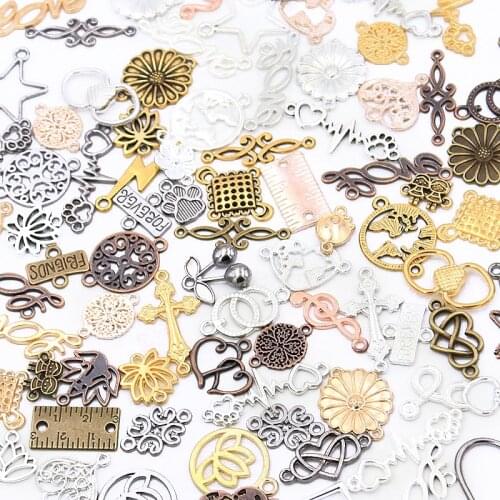 30PCS 10Color 30-45 Styles Metal Alloy Vintage Mix Plant Heart Animal Charms Connectors For Diy Handmade Bracelet Jewelry Making