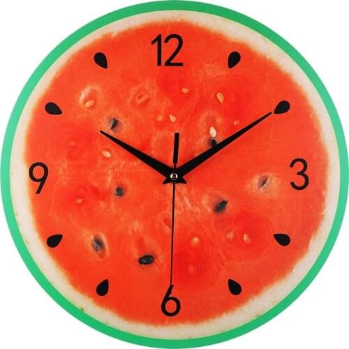Creative Round Personality Clock Restaurant Fruit Mute Wooden Wall Clock Watermelon Lemon Green Multicolor Fruit