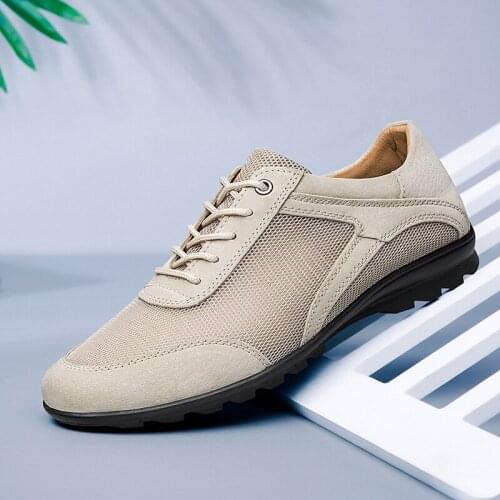 Casual Sneakers Shoes Men Genuine Leather Sports Shoes Comfortable Breathable Mesh Men Casual Shoes Fashion Men Shoes Big Size