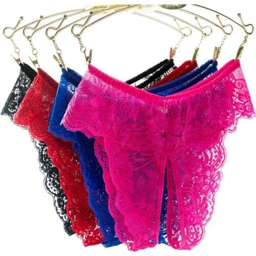 Lace Open Crotch Thong Lingerie Erotic Underwear Womens Thongs Sexy Lace Ruffles See Through Panties Large Size XL-4XL