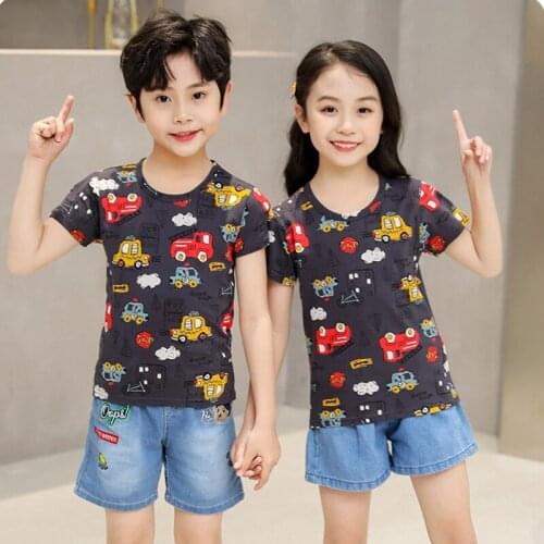 Summer Kids Boys Short Sleeve T-shirts Tops Clothes 2-6Y Baby Boys Girls Cartoons Print Tees Children Clothing Kid Cotton Outfit