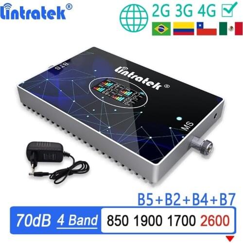 Lintratek 4 Band 2G 3G 4G 850 1700 1900 2600 B7 LTE Signal Repeater B5 B2 B4 AWS 70dB Mobile Cellular Signal Booster Amplifier