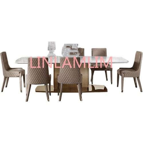 Dining table set comedor sillas de comedor стол обеденный mesa comedor muebles de madera mesa gold stainless steel + 6 chairs