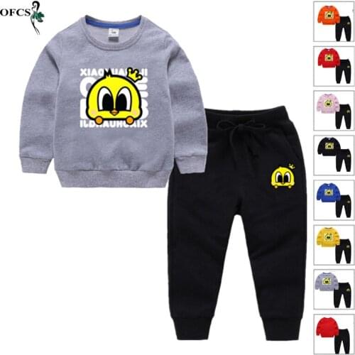 New Autumn Girls Boys Clothing Suits Cotton Plus Coat Kids Full Cartoon Sweatshirt Tops+Pants Tracksuit Sport Suits Outwear 2PCS