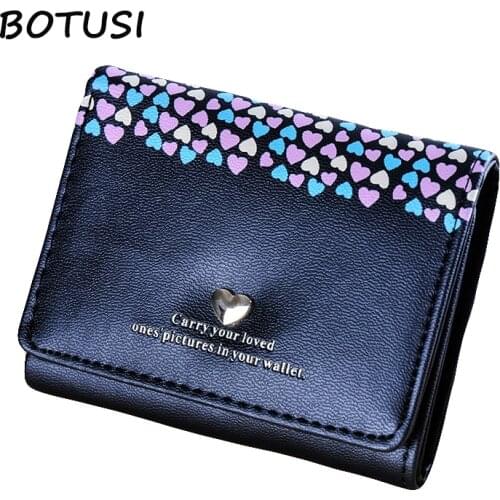 BOTUSI Loving Heart New Coming Fashion Lady Women Short PU Leather Wallet Card Holder Famous Wallet Phone Bag Money Coin Bag