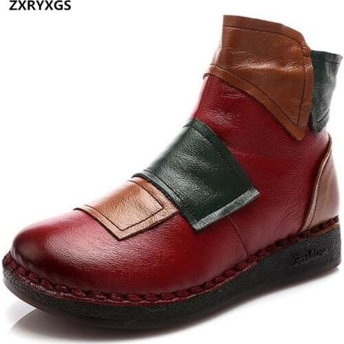 2020 New Autumn Women Shoes Martin Boots Spell Colors Genuine Leather Boots Fashion Casual Boots Winter Warm Shoes Women Boots