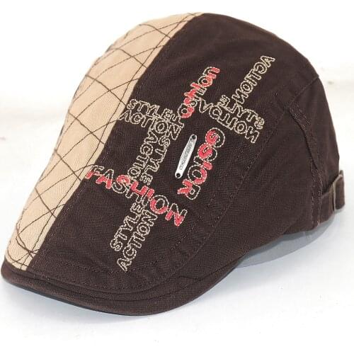 Unisex fashion beret hat for Autumn Winter cotton adjustable letter embroidery beret hat hip hop cap curved visor