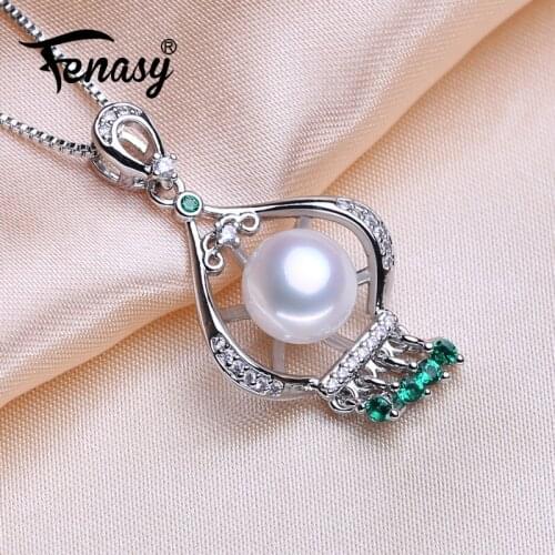 FENASY 925 Sterling Silver Luxury Emerald Pendant Bohemian Party Natural Freshwater Pearl Necklaces For Women Idea Gift