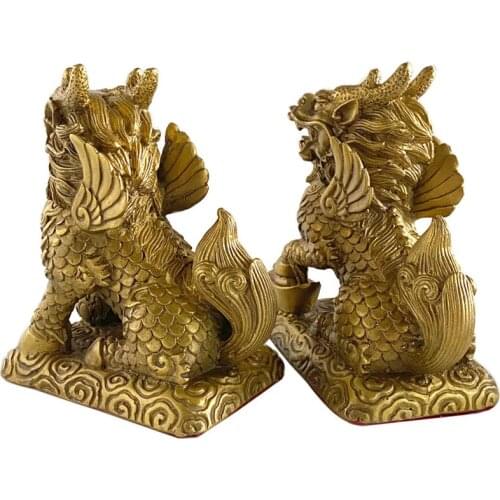A pair of wealth Unicorn office living room decoration Feng shui Copper Lucky figurne Antique home docor 2pcs Lucky copper decor