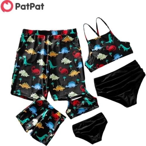 PatPat 2021 New Arrival Summer Family Look Cute Dinosaur Print Family Matching Swimsuits Childrens Clothing