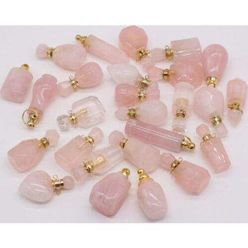 Natural Stone Pendants Multi Style Rose Quartz Stone Perfume Bottle Pendants Bottle Charms for Jewelry Making Necklace Bracelet