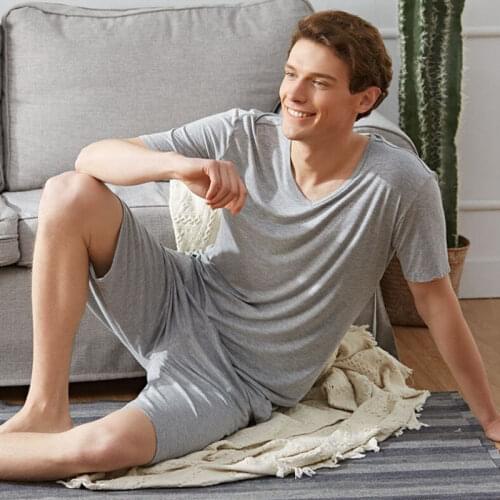 Size 8XL 150KG Short Sleeve Modal Home Wear Set Summer V Neck Men Pajamas Sets Comfortable SleepWear Set Big Size Clothes