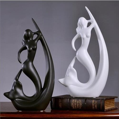 Modern Creative Ceramic Mermaid Figurines Home Decoration Crafts Art Ceratic Elegant Beauty Ornaments Wedding Gift Accessories