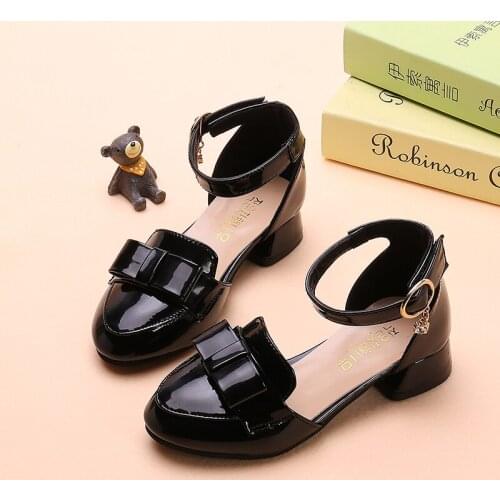Girls Leather Shoes Summer Fashion Solid Color Bowtie Girls Princess Shoes Low Heel Children Student Dance Shoes SC204