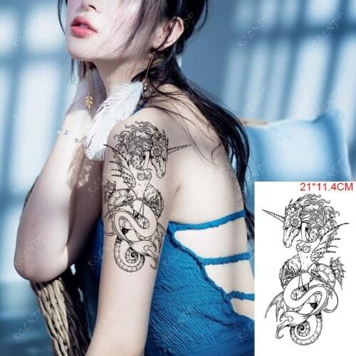 Waterproof Temporary Tattoo Stickers Sexy Mermaid Sea Animal Unicorn Dragon Fake Tatto Flash Tatoo Stickers Art for Women Men