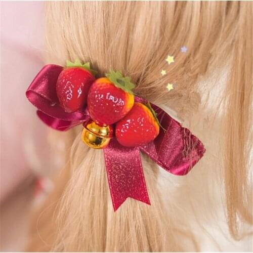 Mori Girl Strawberry Bowknot Hair clip Lolita Womens Kawaii hair circle Headwear Cosplay Side clip B979