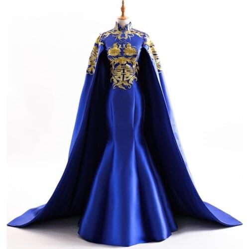 Women Phoenix Embroidery Dresses Traditional Chinese Bride Evening Gown Cheongsam Dress Sexy Qipao Woman Long Satin Robes