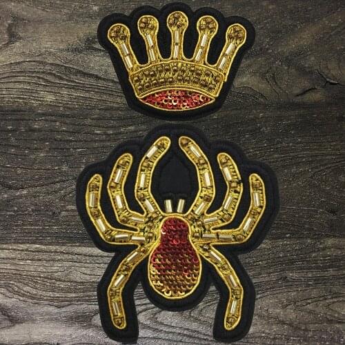 1 Set Embroidered Cloth Stickers Clothing Accessories Badges Patches Golden Beaded Crown Spider Fashion Insects DIY Decoration