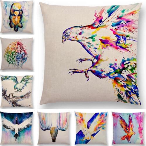 25 Newest Design Available Watercolor Animals Cushion Cover The Cock Eagle Lion Horse Prints Sofa Pillowcase