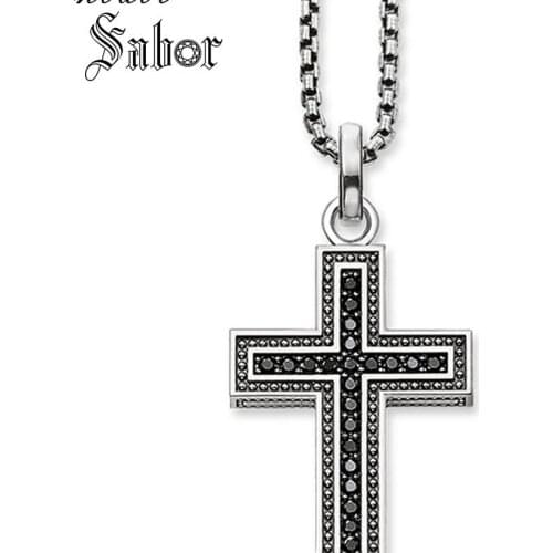 Link Chain Necklace Black Cross Pave Gift For Men Women, Female Heart silver color Fashion Jewelry thomas
