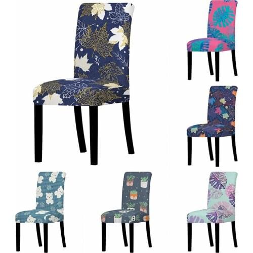 Leaves Print Polyester Chair Covers Stretch Elastic Seat Cover Slipcovers For Dining Room Wedding Banquet Hotel Kitchen Office