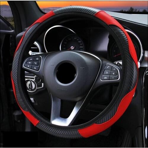 Car Steering Wheel Cover Breathable Anti Slip PU Leather Steering Covers Suitable 37-38cm Auto Decoration Carbon Fiber