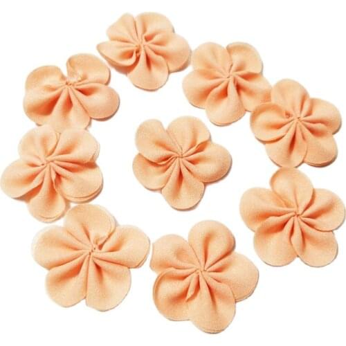 HL 20pcs 40mm Peach Chiffon Ribbon Flowers Double Handmade Apparel Accessories Sewing Appliques DIY Crafts A638