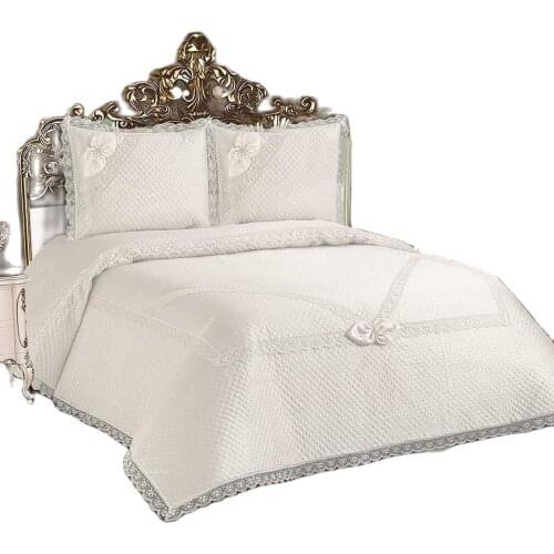 Double bed Pique set pillowcase 2 Pieces, Bed Cover Bedspread on the bed Ecru Color