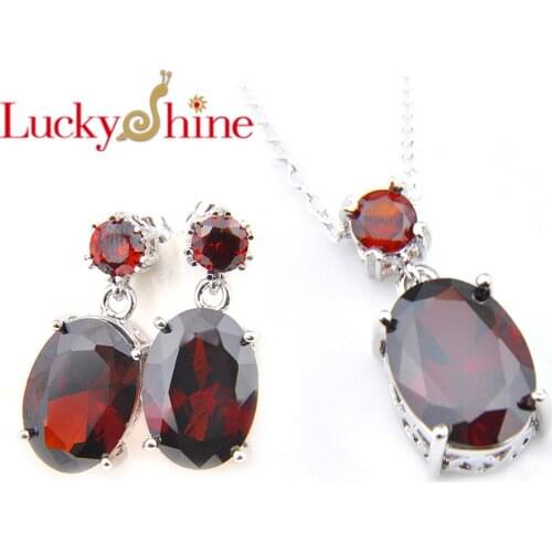 Luckyshine Oval Cut Jewelry Sets Earrngs Pendants Colored Kuzite Garnet Delicate Weddings Jewelry Silver For Womans Bride Sets