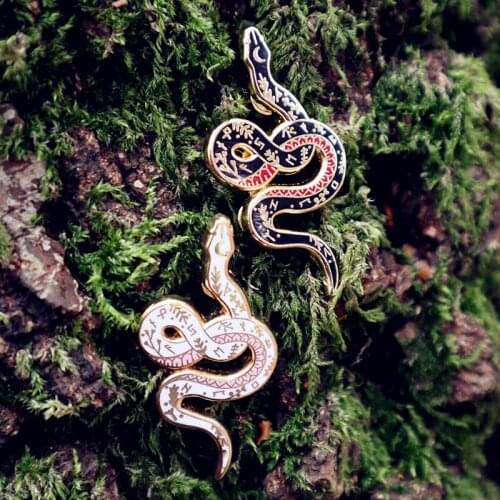 Cartoon Viking Rune Snake Enamel Brooch Pin Backpack Hat Bag Lapel Pins Badges Women Mens Fashion Jewelry Accessories