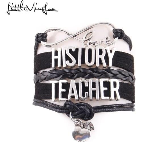 Little MingLou Infinity love History teacher Bracelet apple Charm leather wrap men bracelets & bangles for Women jewelry