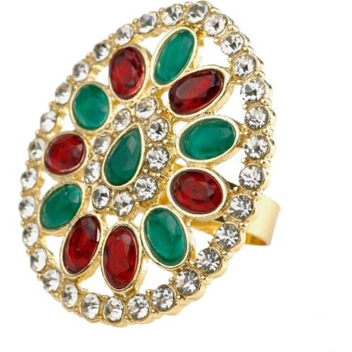 Neovisson 2021 Golden Colorful Morocco Ring For Women Round Arabesque Crystal Ring Jewelry Open Size Arab Dubai Wedding Bijoux