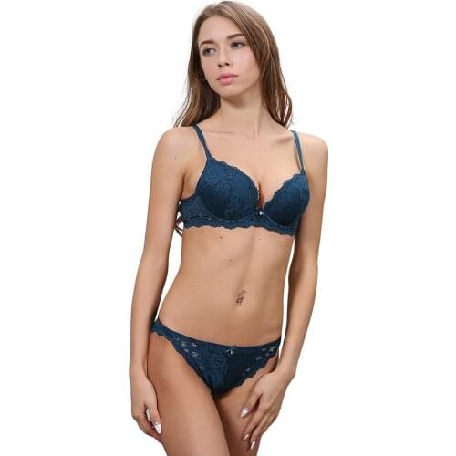 Push Up Bra Set Embroidery Lace Bra and Panties Set Thick Cup U Backless Everyday Lingerie Underwear Women Brassieres