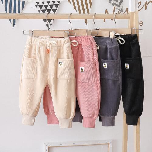 New Fashion Winter Warm Baby Boy Girls Casual Clothes Infants Solid Thicken Long Pans Children Cotton Kids Solid Letter Trousers