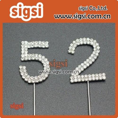 Latest design number crystal diamante rhinestone cake topper for birthday decoration