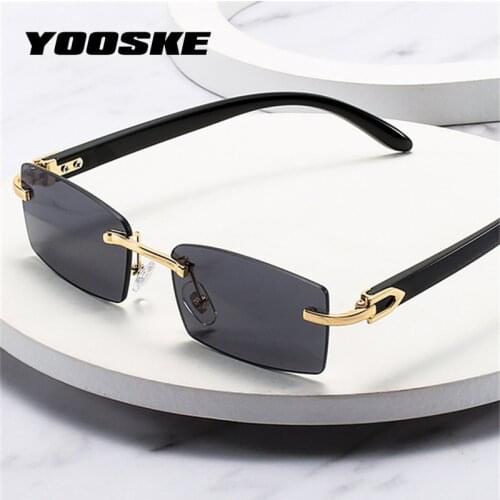 YOOSKE Brand Vintage Rimless Sunglasses Women Men Retro Steampunk Rectangle Sun Glasses Gradient Female Small Frame Eyewear