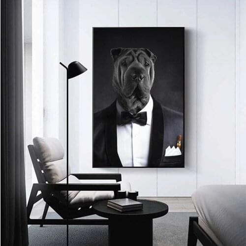 Modern Dog in Suit Canvas Paintings On the Wall Art Posters And Prints Nordic Dog Canvas Art Pictures For Living Room Cuadros