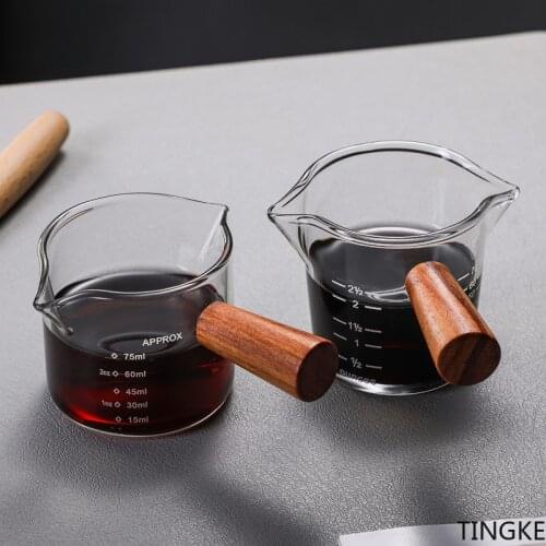 Wooden handle double mouth milk cup coffee cup glass milk cup espresso glass coffee measuring cup
