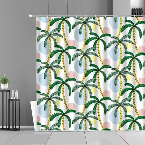 Tropical Plants Green Leaves Shower Curtain Coconut Tree Leaf Monstera Print Bathroom Curtains Home Decor Waterproof Bath Screen