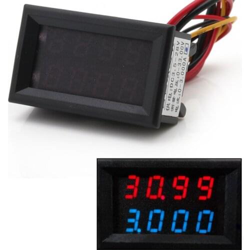 4 Bit 0-33V 0-3A DC Voltmeter Ammeter Digital LED Dual Display Amp Volt Meter