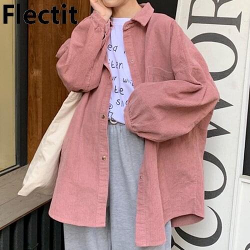 Flectit Corduroy Oversized Shirt Long Sleeve Collared Boyfriend Overshirt Shacket Blouse Fall Winter Womens Blouses & Shirts