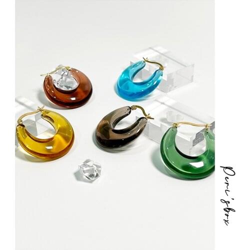PerisBox Colorful Transparent Acrylic C-Shaped Hoop Earrings For Women Minimalist Large Earrings Hoops Summer Beach Jewelry
