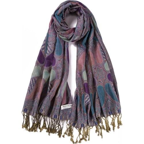 Pashmina Silk Paisley Women Lady Scarf Shawl Head Scarf With Tassel Long Large Colorful Soft Light Weight For Spring Autumn