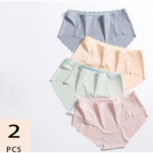 2Pcs/lot womens underwear set Ice silk sexy seamless panties shorts Sexy striped lingerie Underpants briefs knickers culotte