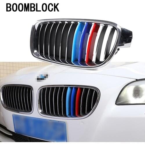 3pcs 3D M Car Front Grille Trim Sport Strips Cover Motorsport Power Performance Stickers for BMW E39 E60 F10 F07 G30 5 series