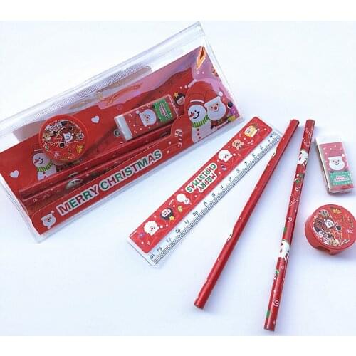 30sets Cartoon Christmas Stationery Set Cute Merry Christmas Pencil Sharpener Ruler Eraser Kawaii School Supplies Kids Gift Set