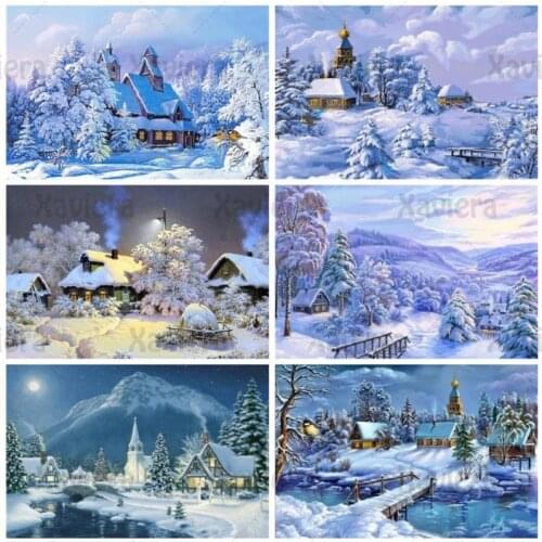DIY Diamond Painting Cross Stitch Kit Snow Scenery 5D Diamond Paste Winter Landscape Mosaic Rhinestone Embroidery Home Decor